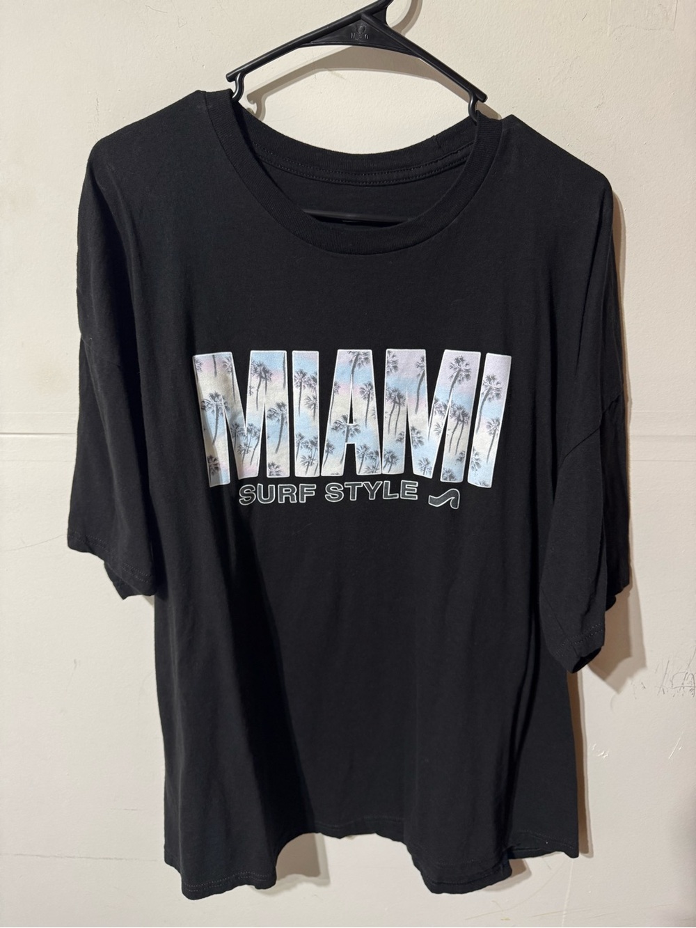 MIAMI Surf Style Graphic Tee - Black with Pastel Palm Print